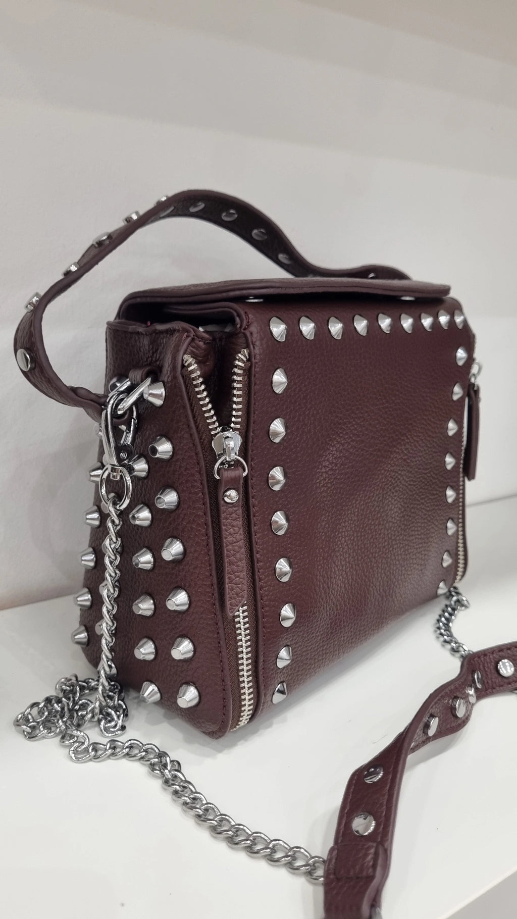 Studded crossbody bag in chocolate brown
