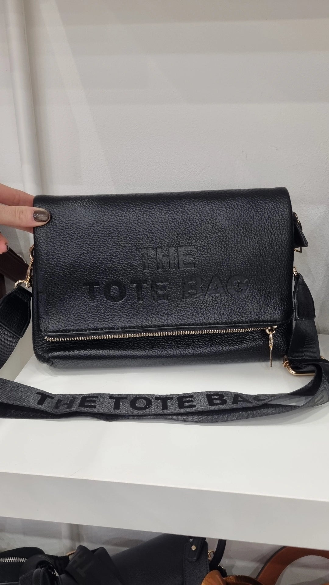 Tote folded crossbody bag in black