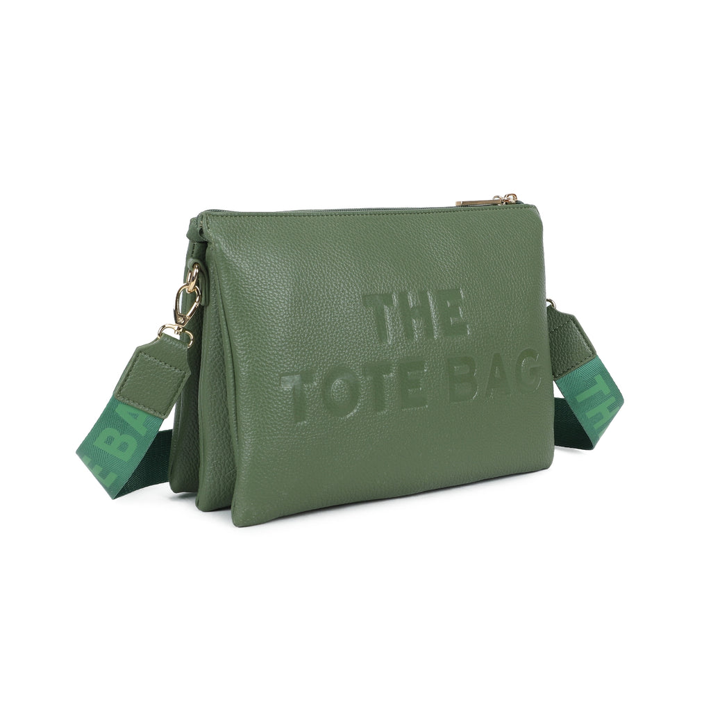 Tote triple compartment envelope crossbody bag in khaki green