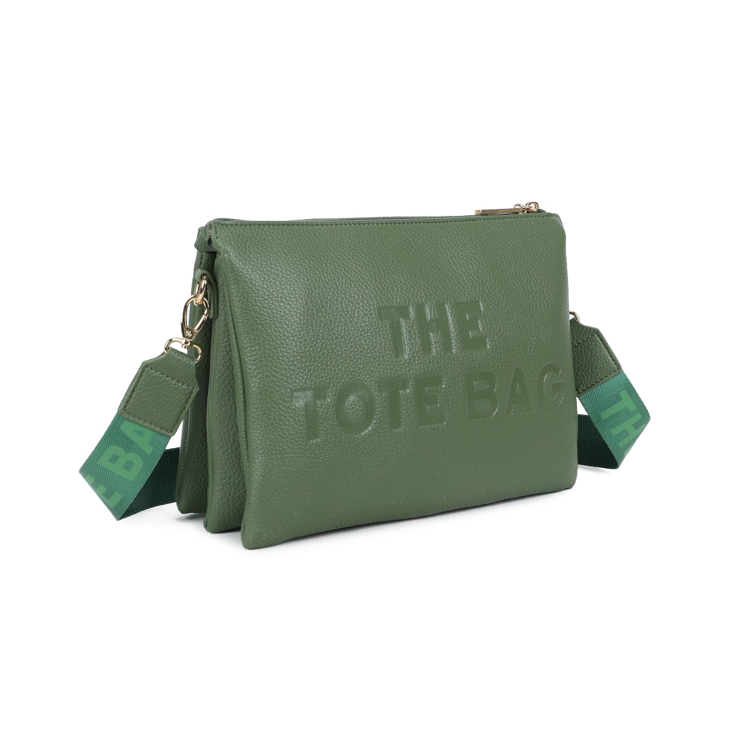 Tote triple compartment envelope crossbody bag in khaki green