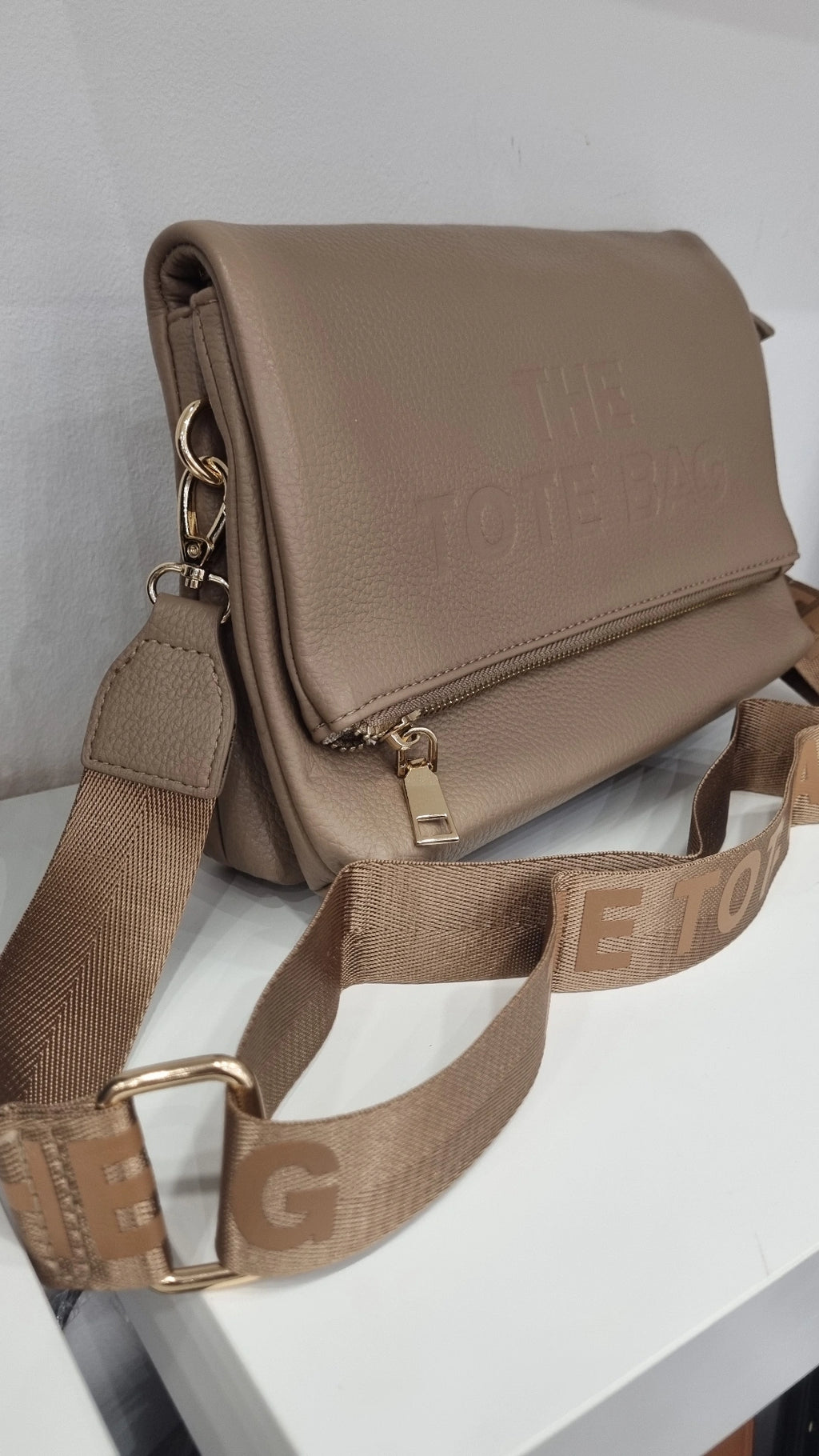 Tote folded crossbody bag in beige