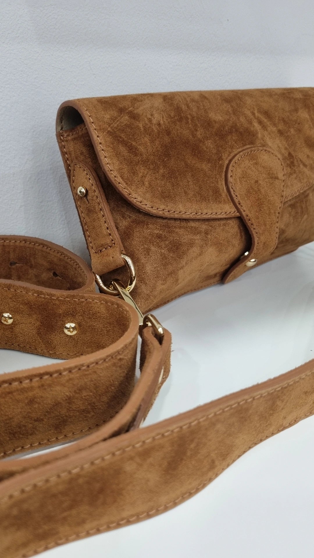 Genuine italian Leather suede satchel bag in tan