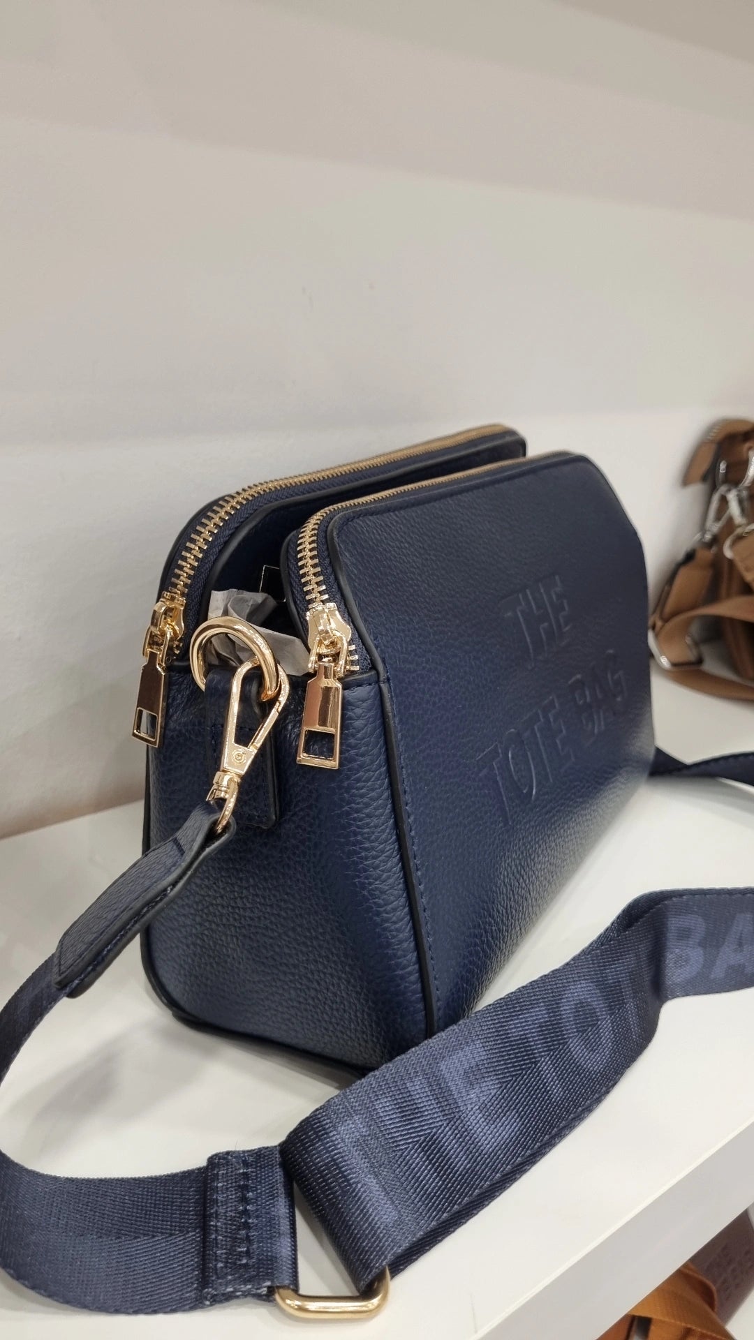 Tote triple compartment crossbody bag in navy