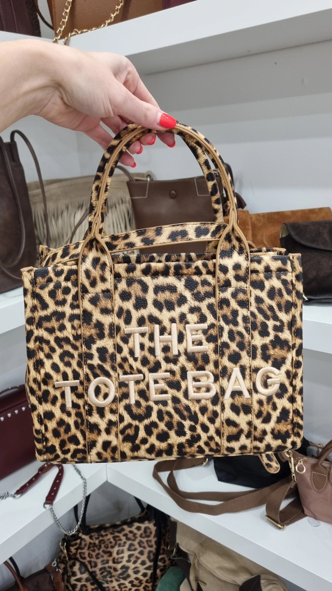 Tote leopard print crossbody bag in tan