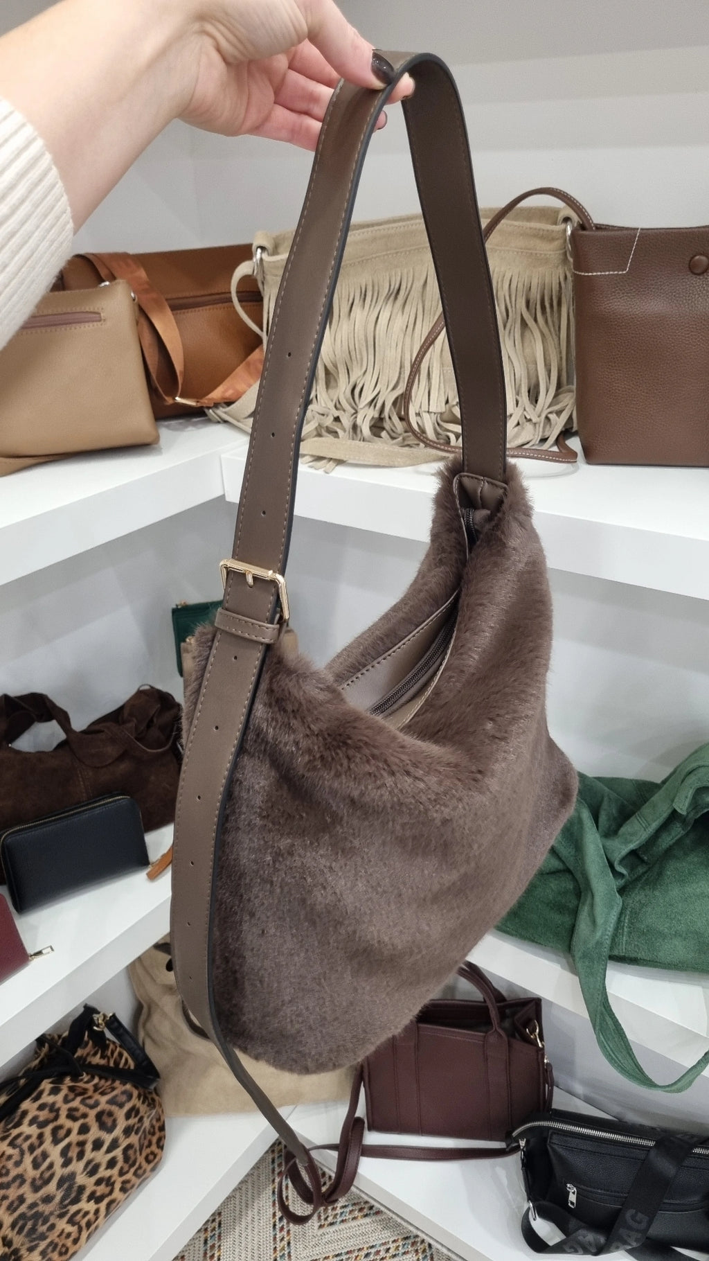 Soft faux fur crossbody shoulder bag