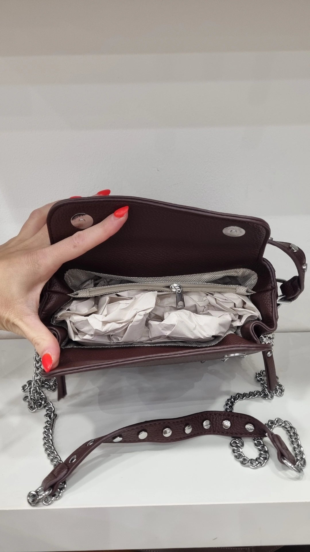 Studded crossbody bag in chocolate brown