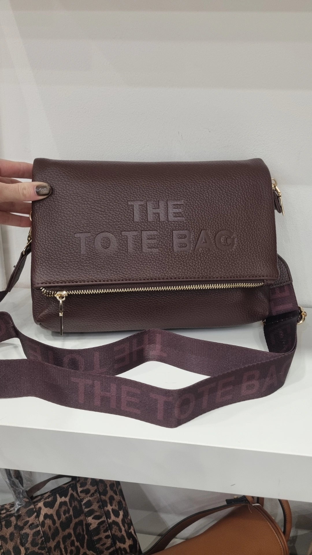 Tote folded crossbody bag chocolate brown