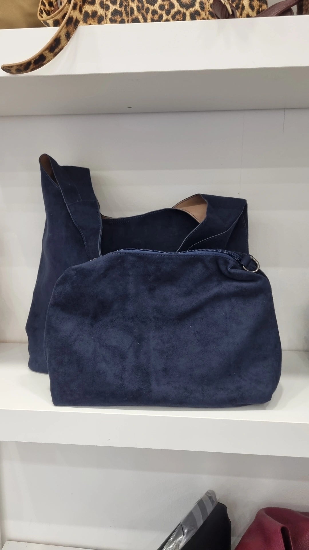 Hobo bag in a bag faux suede in navy
