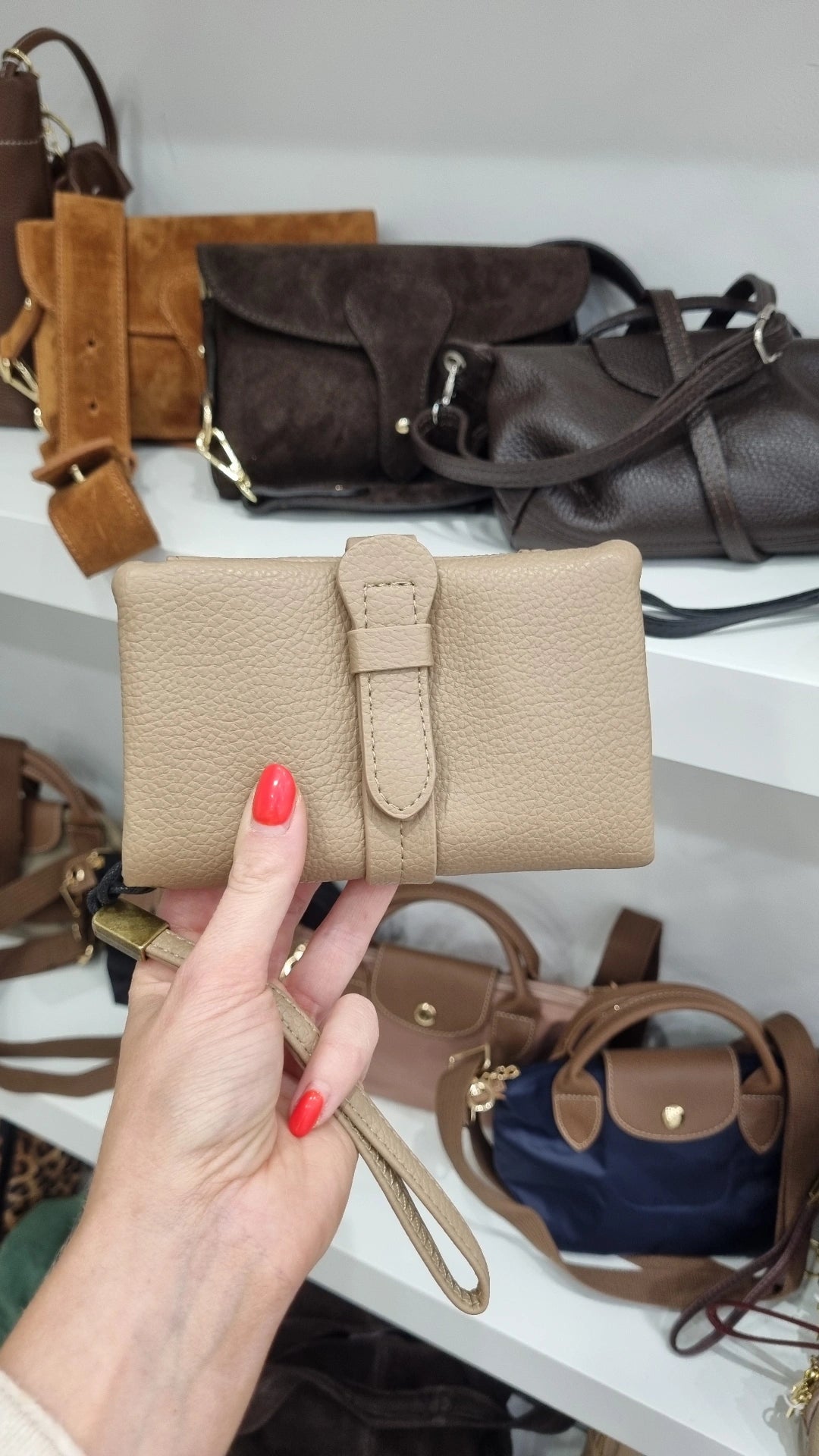 Bifold medium size wristlet purse in beige