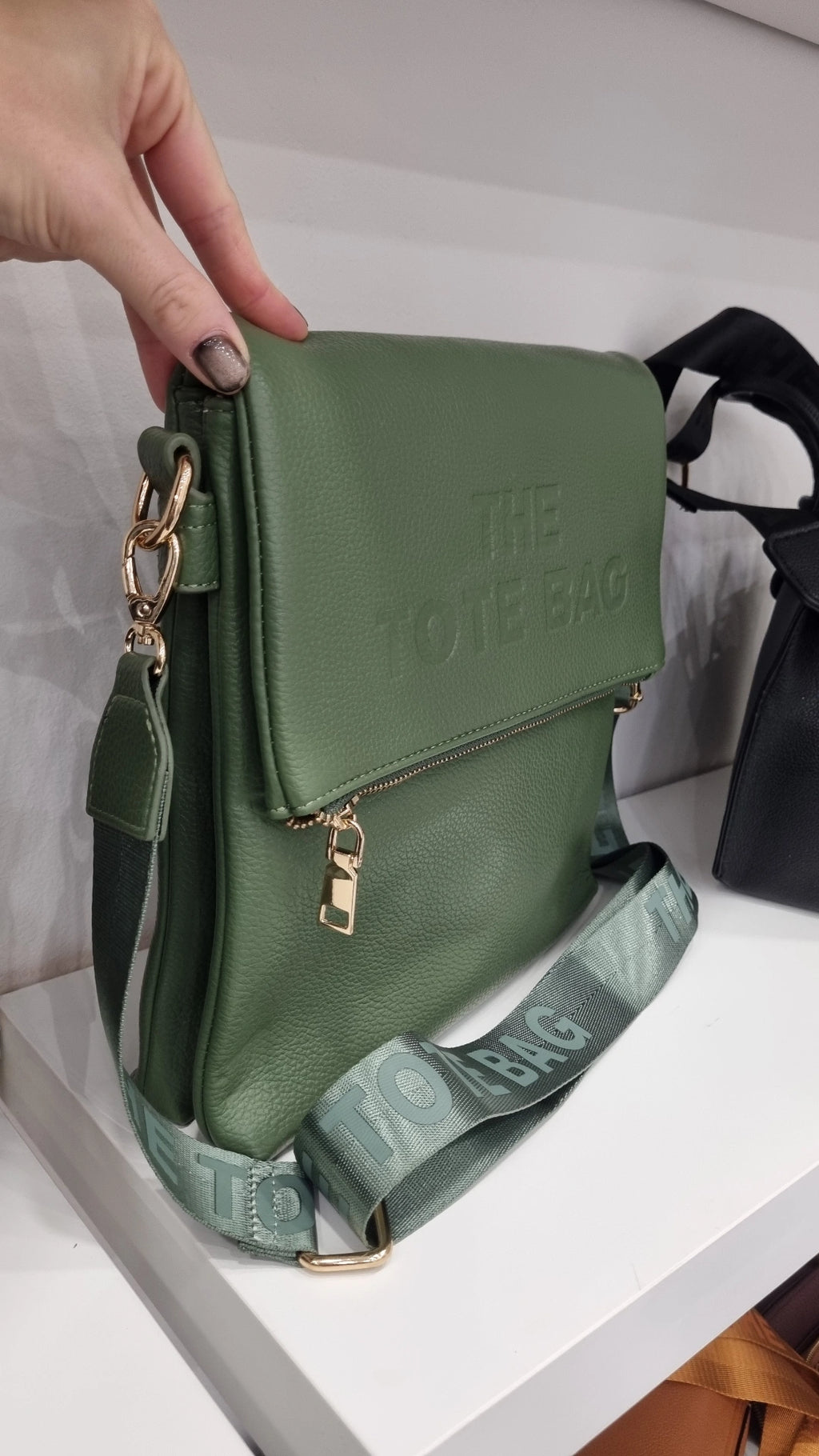 Tote folded messenger bag in khaki green