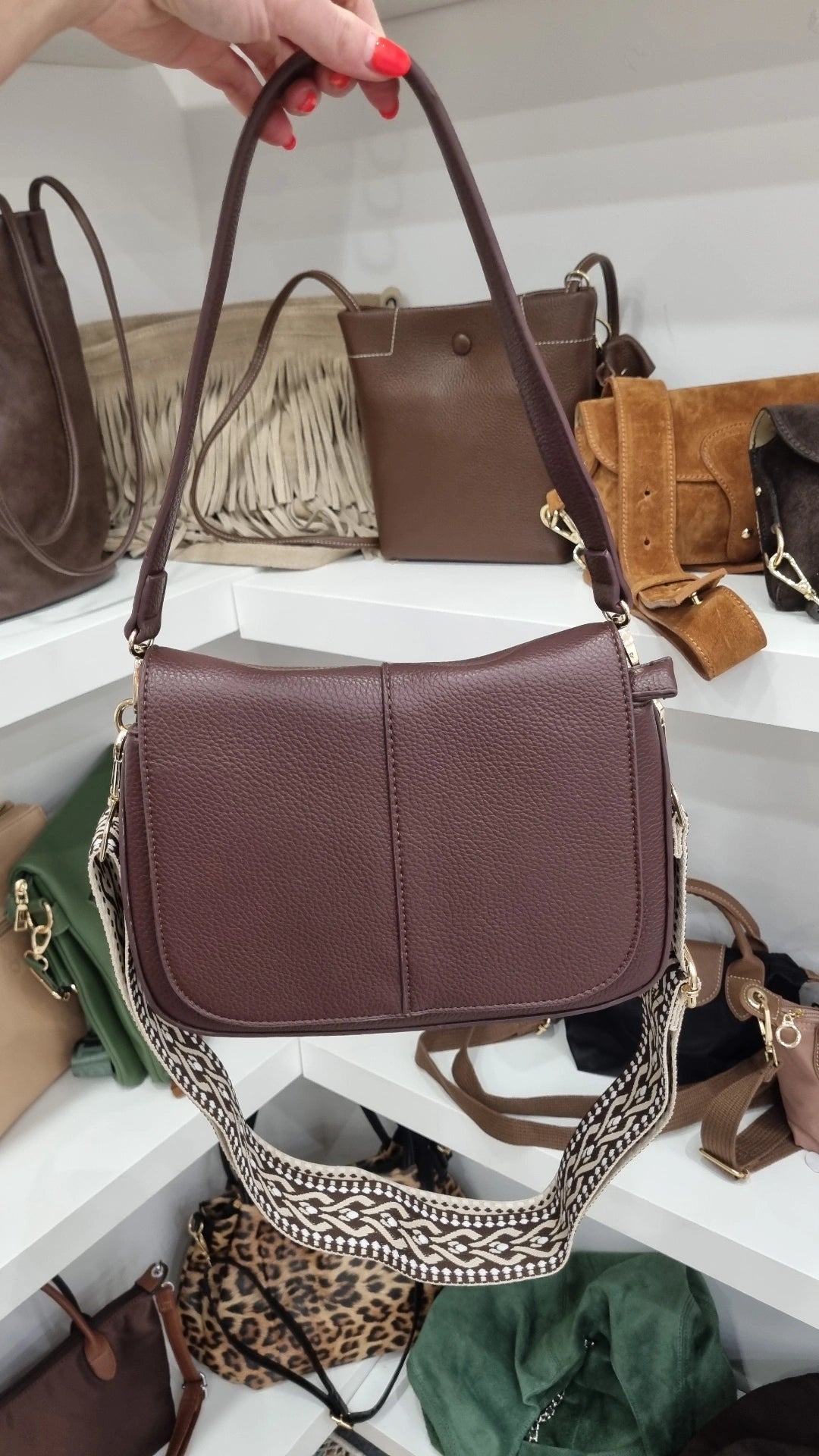 Satchel crossbody bag in chocolate brown