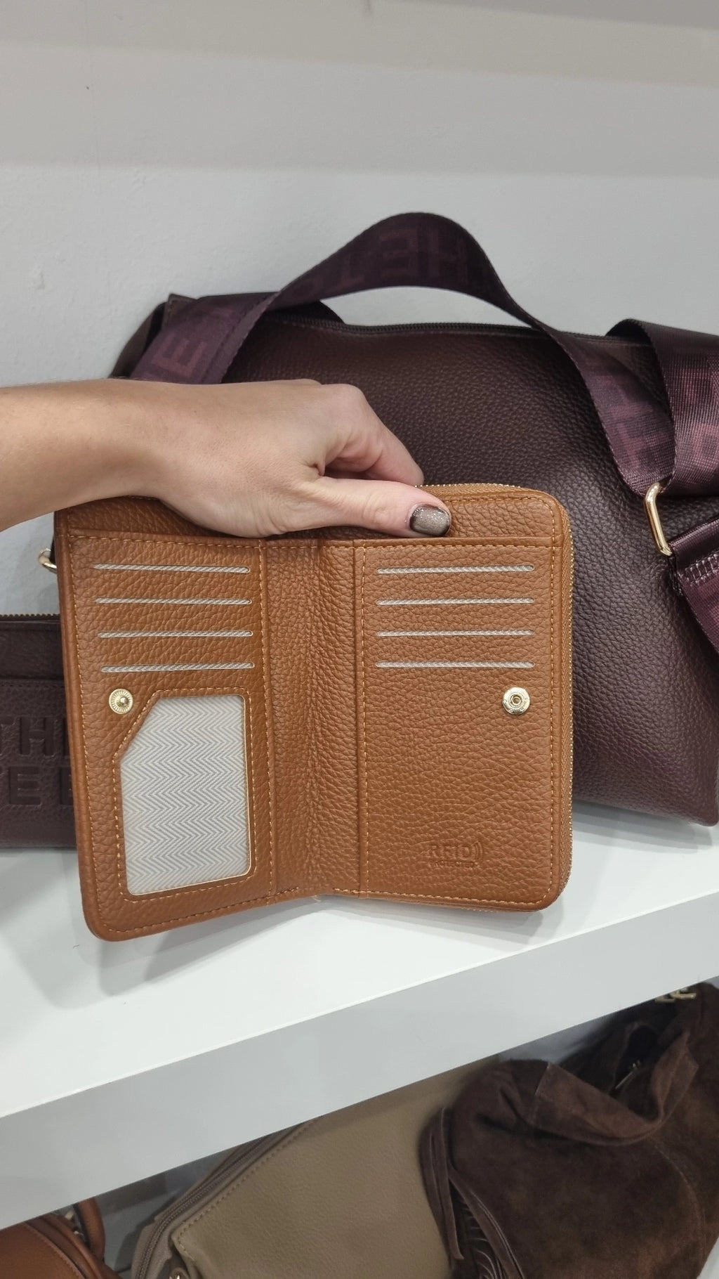 Tote medium size rfid secure purse tan