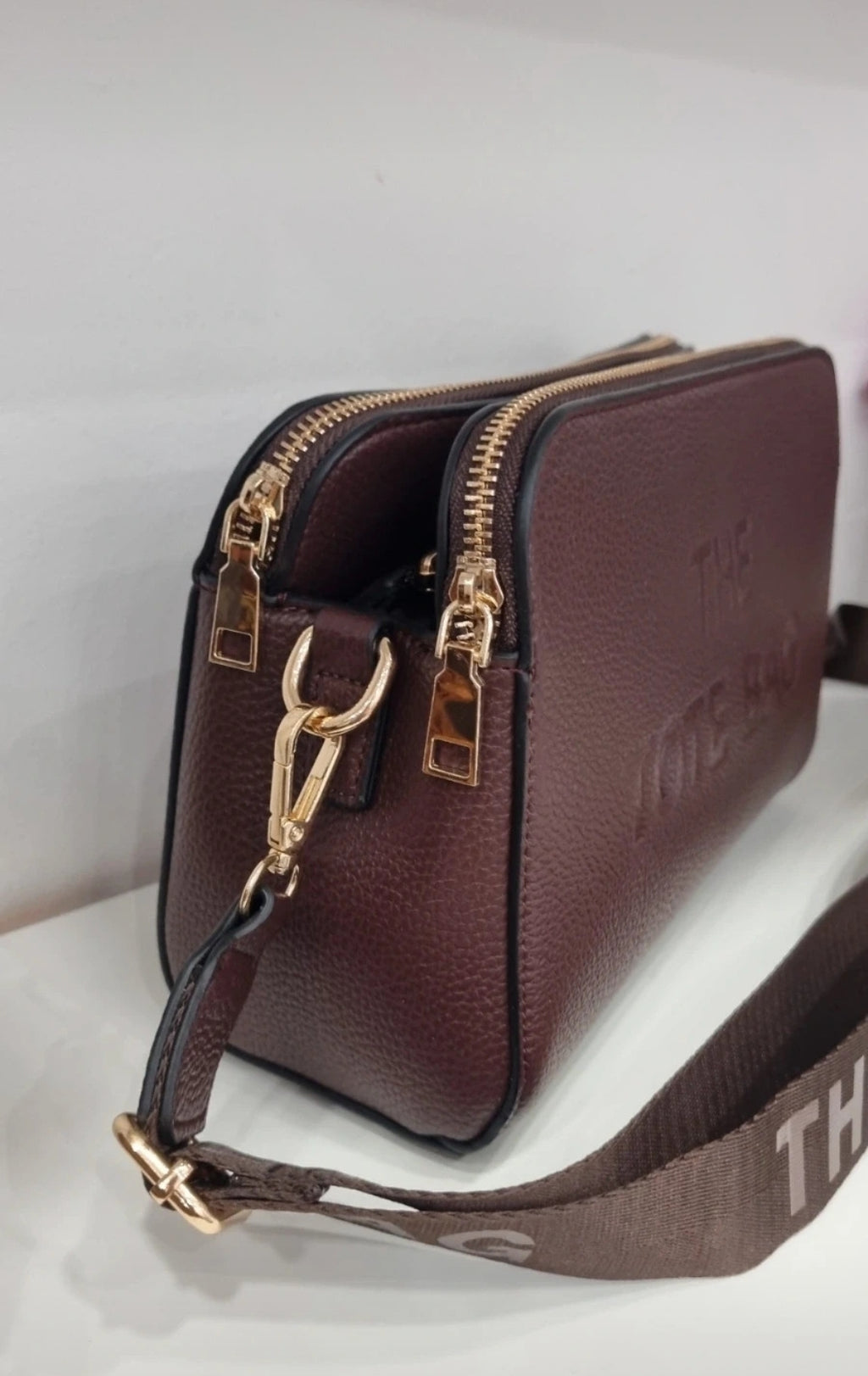 Tote triple compartment crossbody bag in chocolate brown