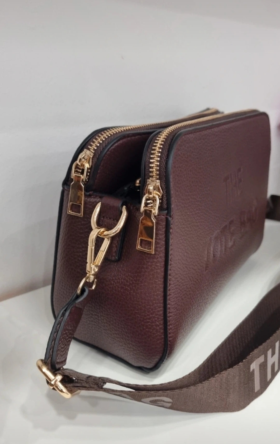 Tote triple compartment crossbody bag in chocolate brown