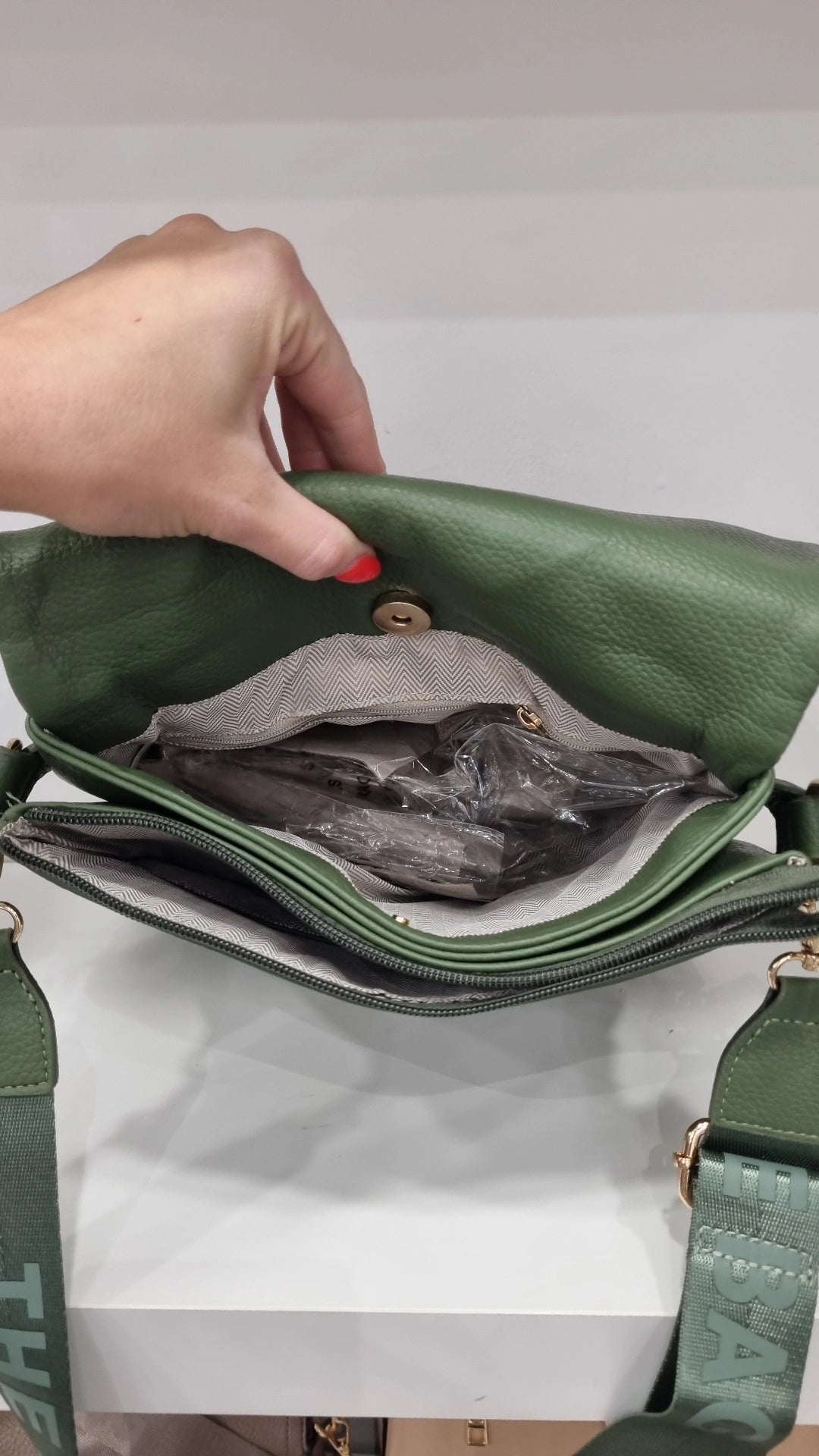 Tote messenger crossbody bag in khaki green