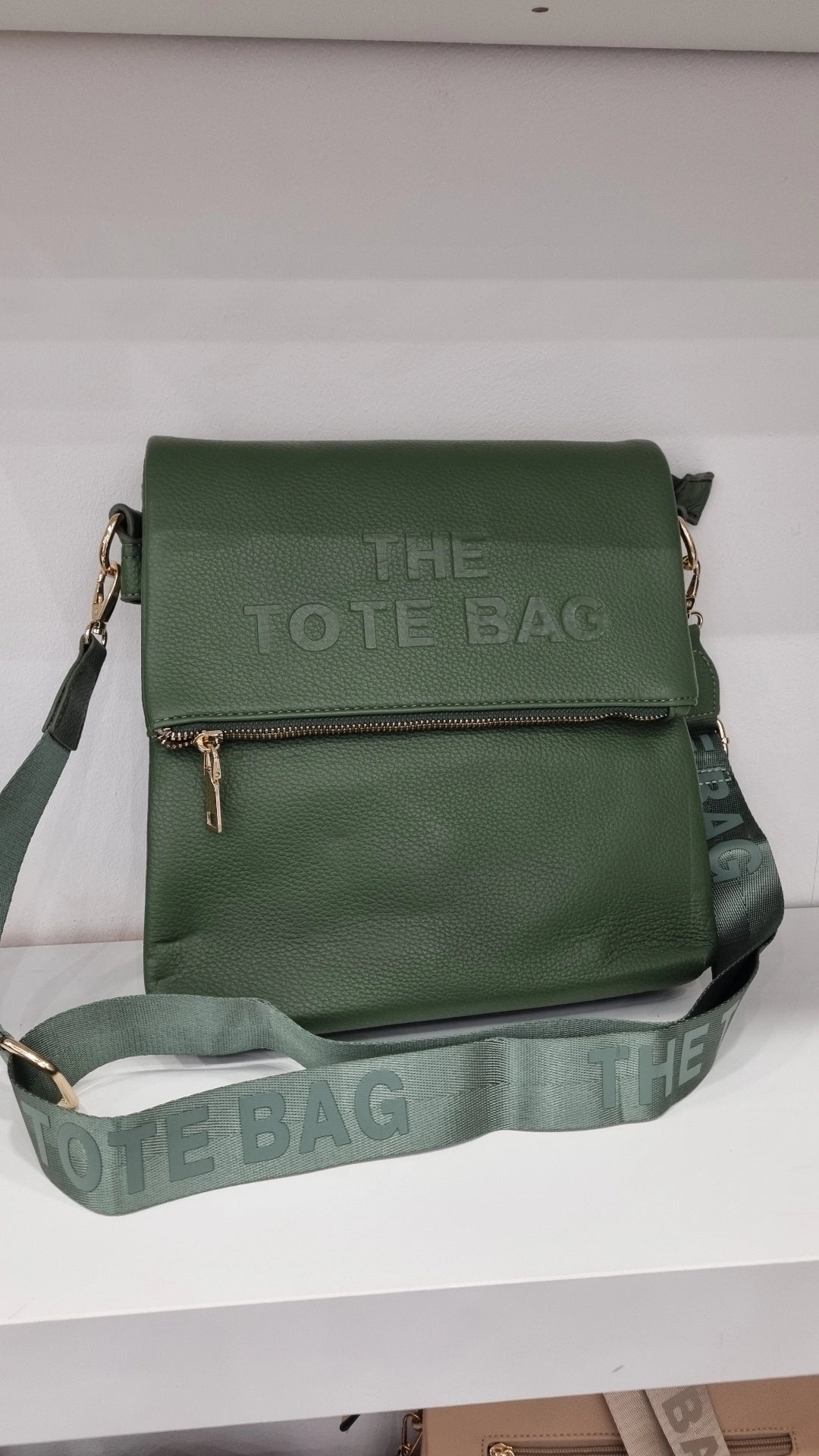 Tote messenger crossbody bag in khaki green