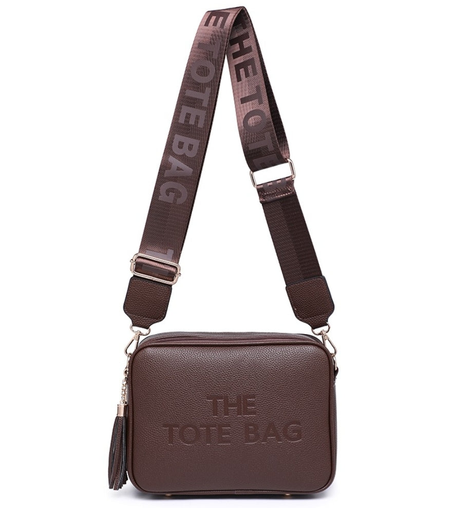 Tote crossbody double compartment bag in chocolate brown