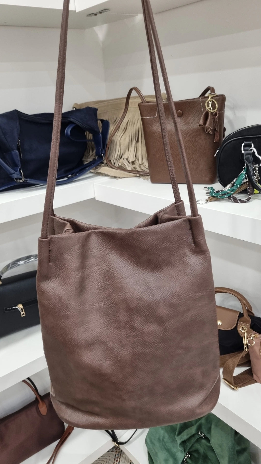 Bucket Hobo shoulder bag in chocolate brown