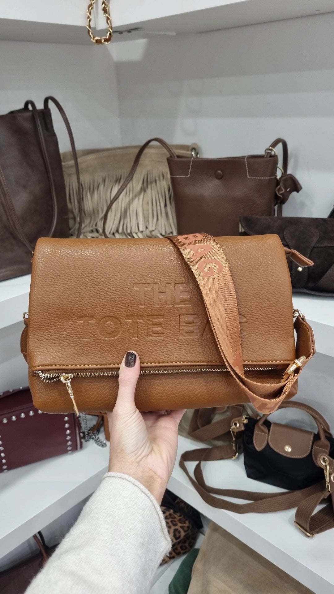 Tote folded crossbody bag in tan