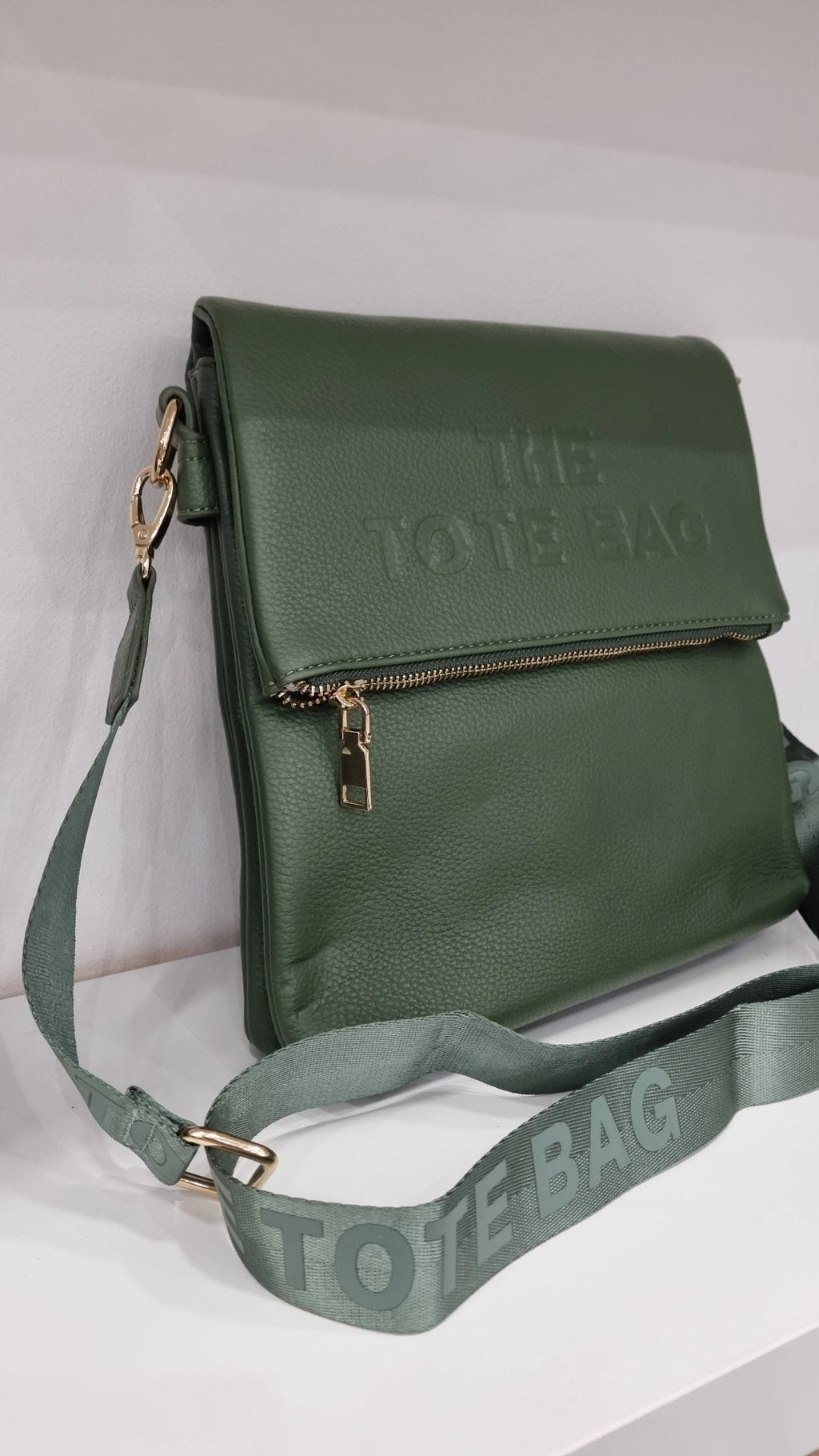 Tote messenger crossbody bag in khaki green