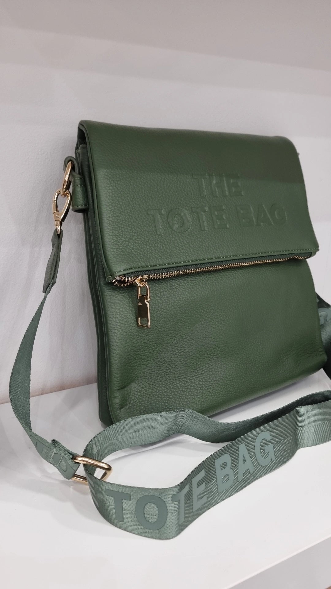 Tote messenger crossbody bag in khaki green
