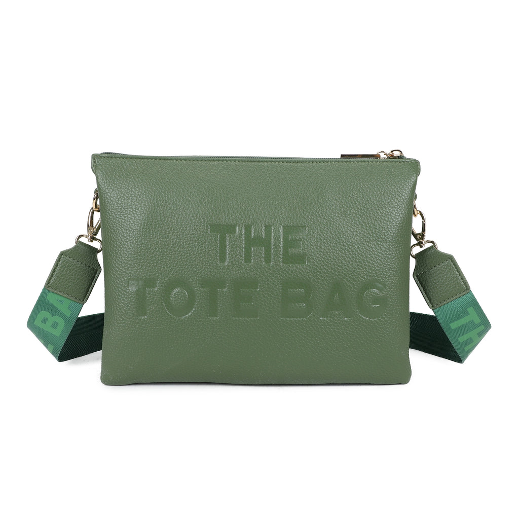 Tote triple compartment envelope crossbody bag in khaki green