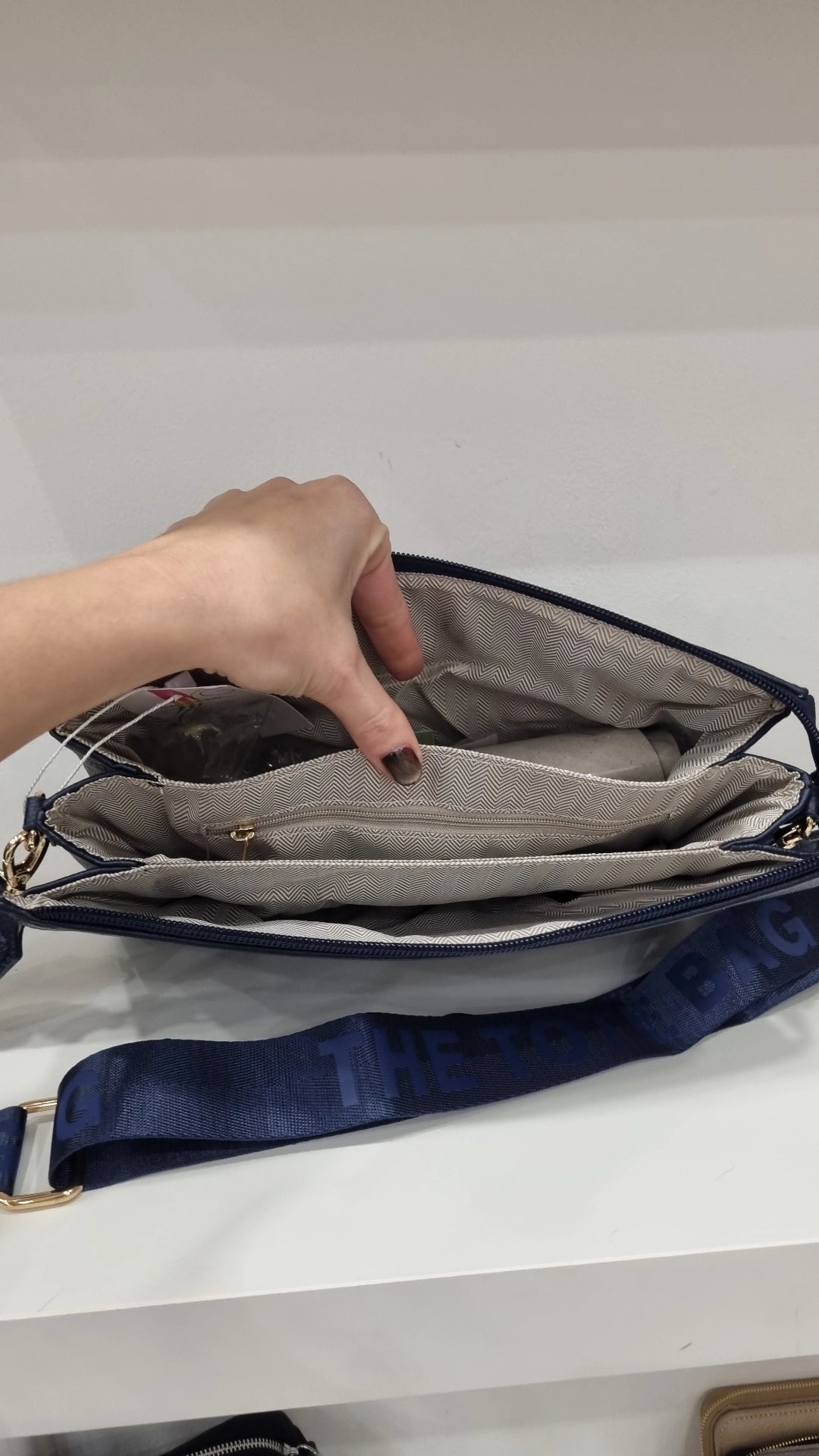 Tote triple compartment envelope  crossbody bag in navy