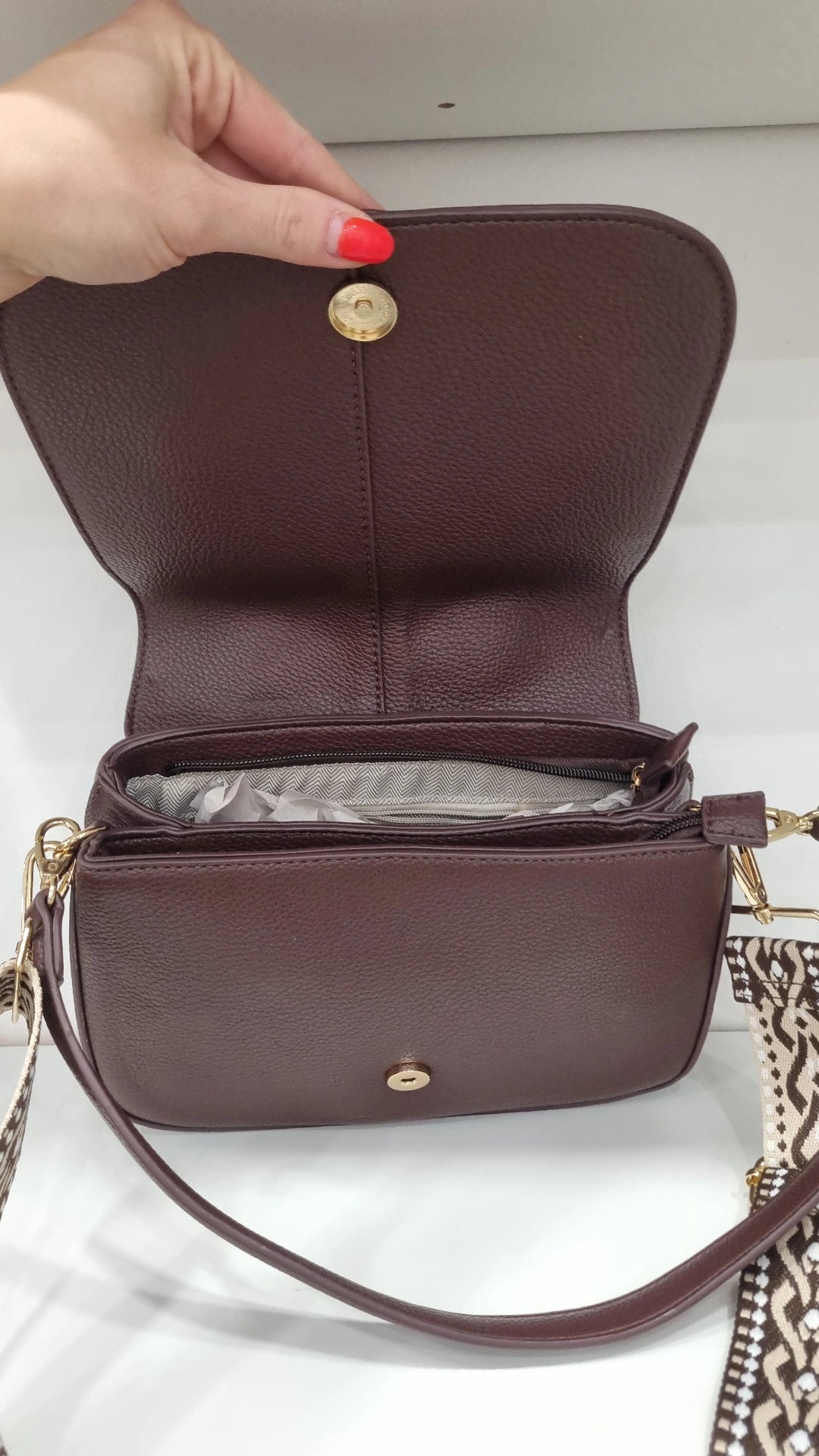 Satchel crossbody bag in chocolate brown