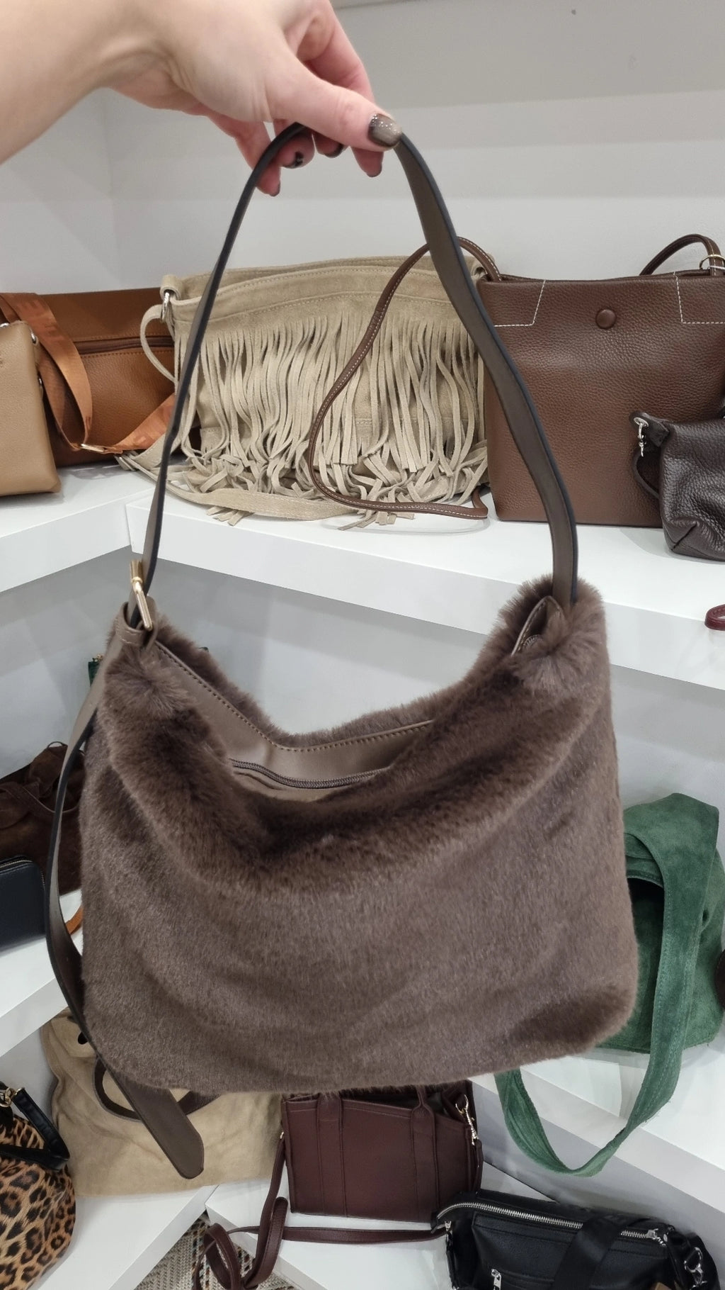 Soft faux fur crossbody shoulder bag