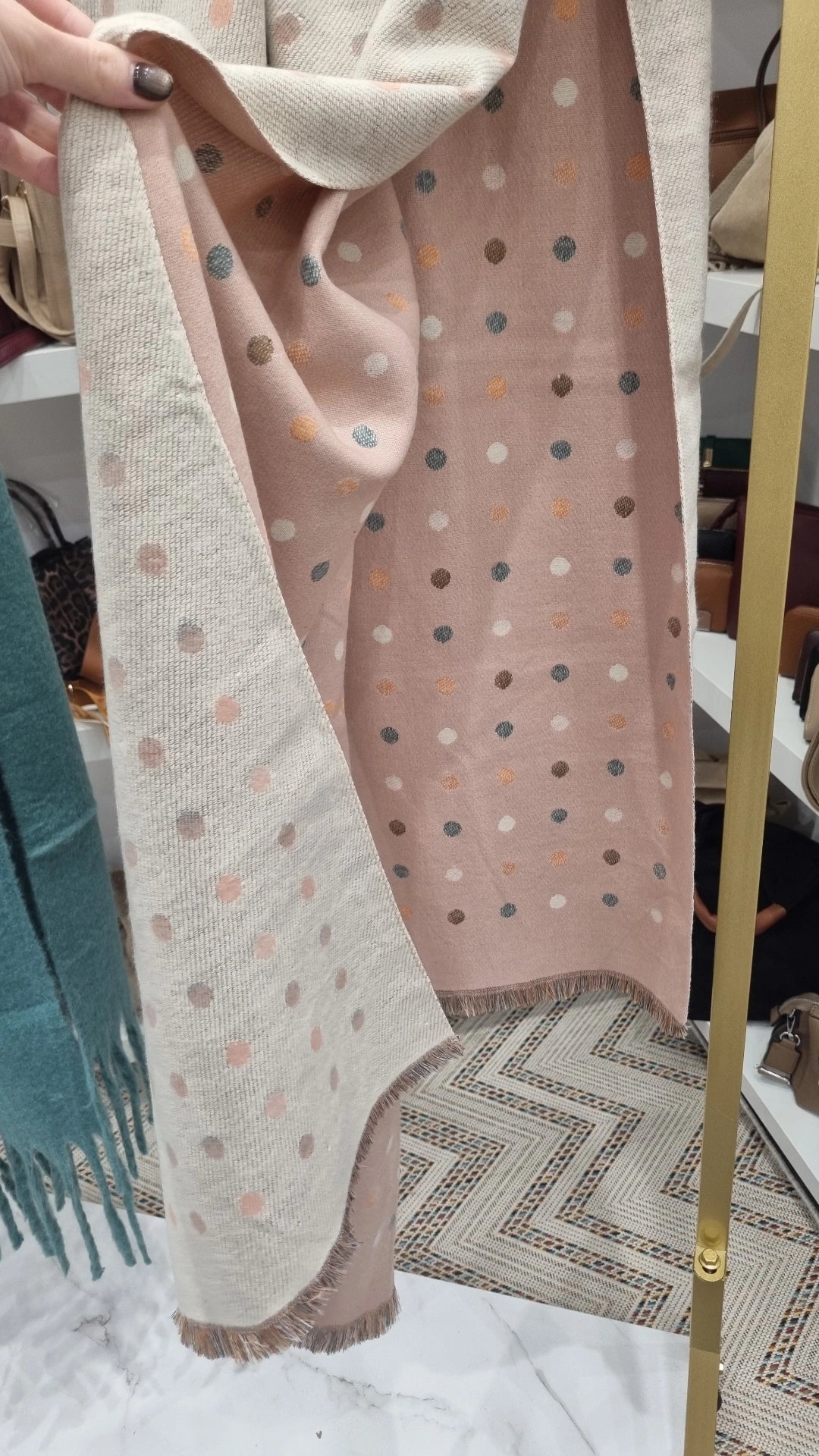 Polka dot reversible cotton scarf