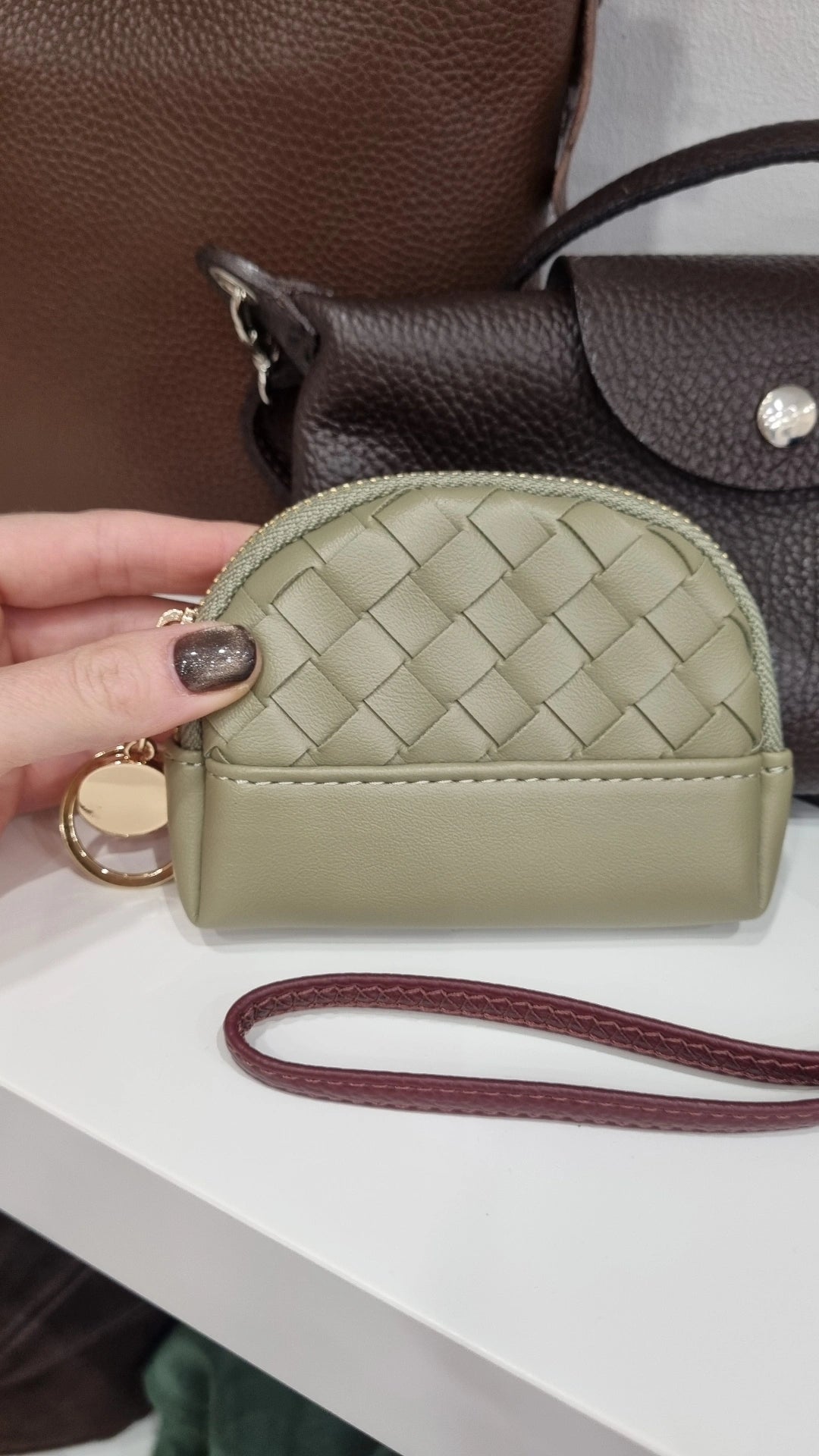 Genuine italian Leather woven purse in sage green