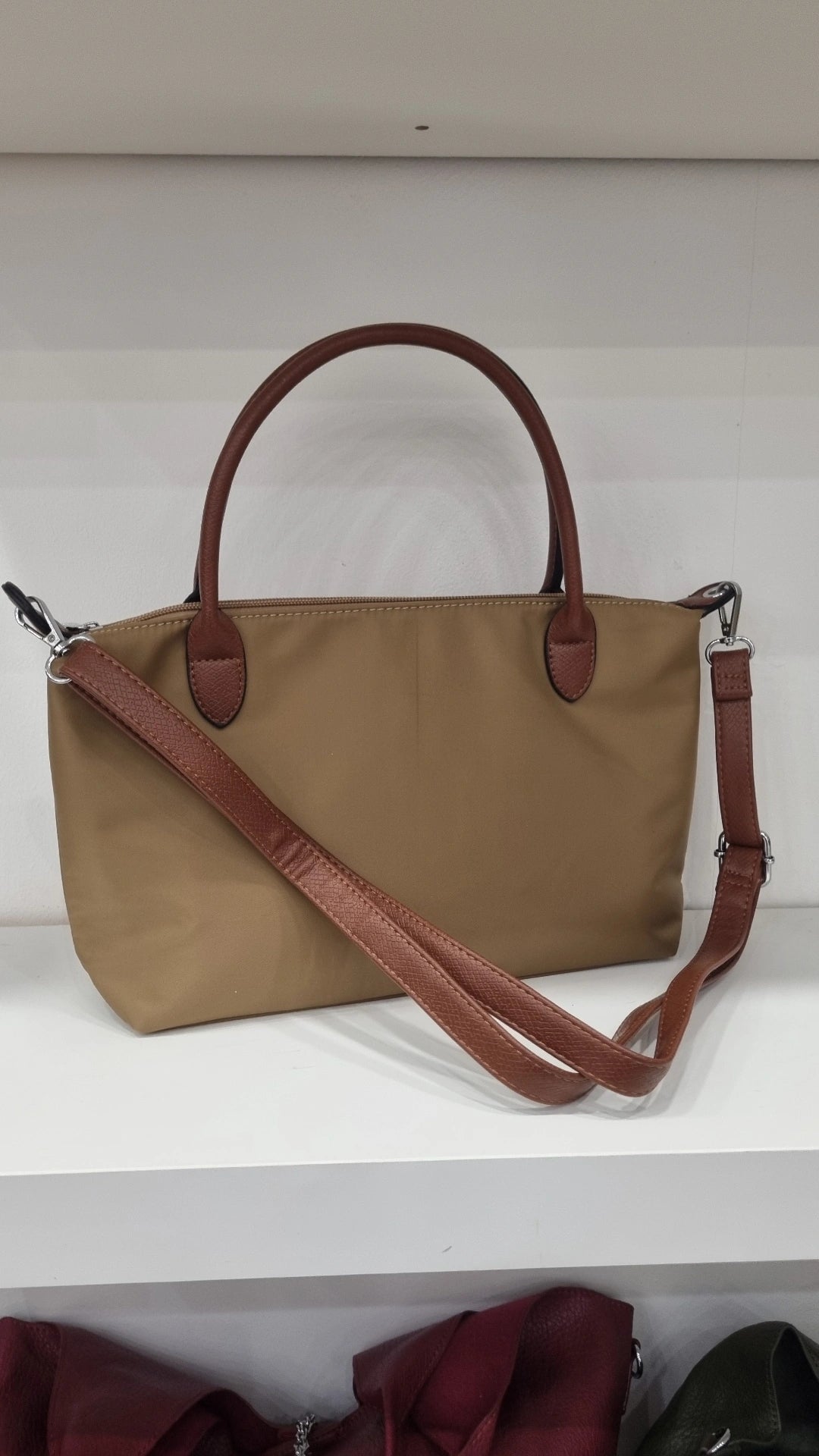 Grab top crossbody bag in beige