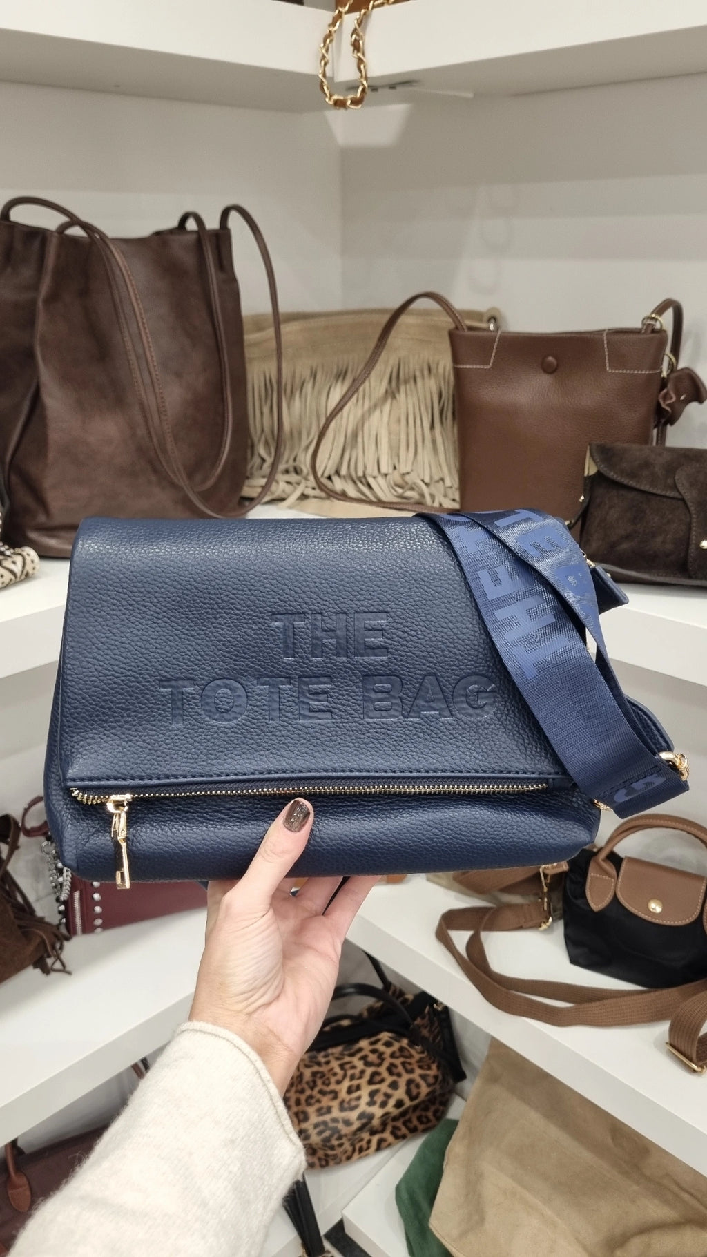 Tote folded crossbody bag in navy