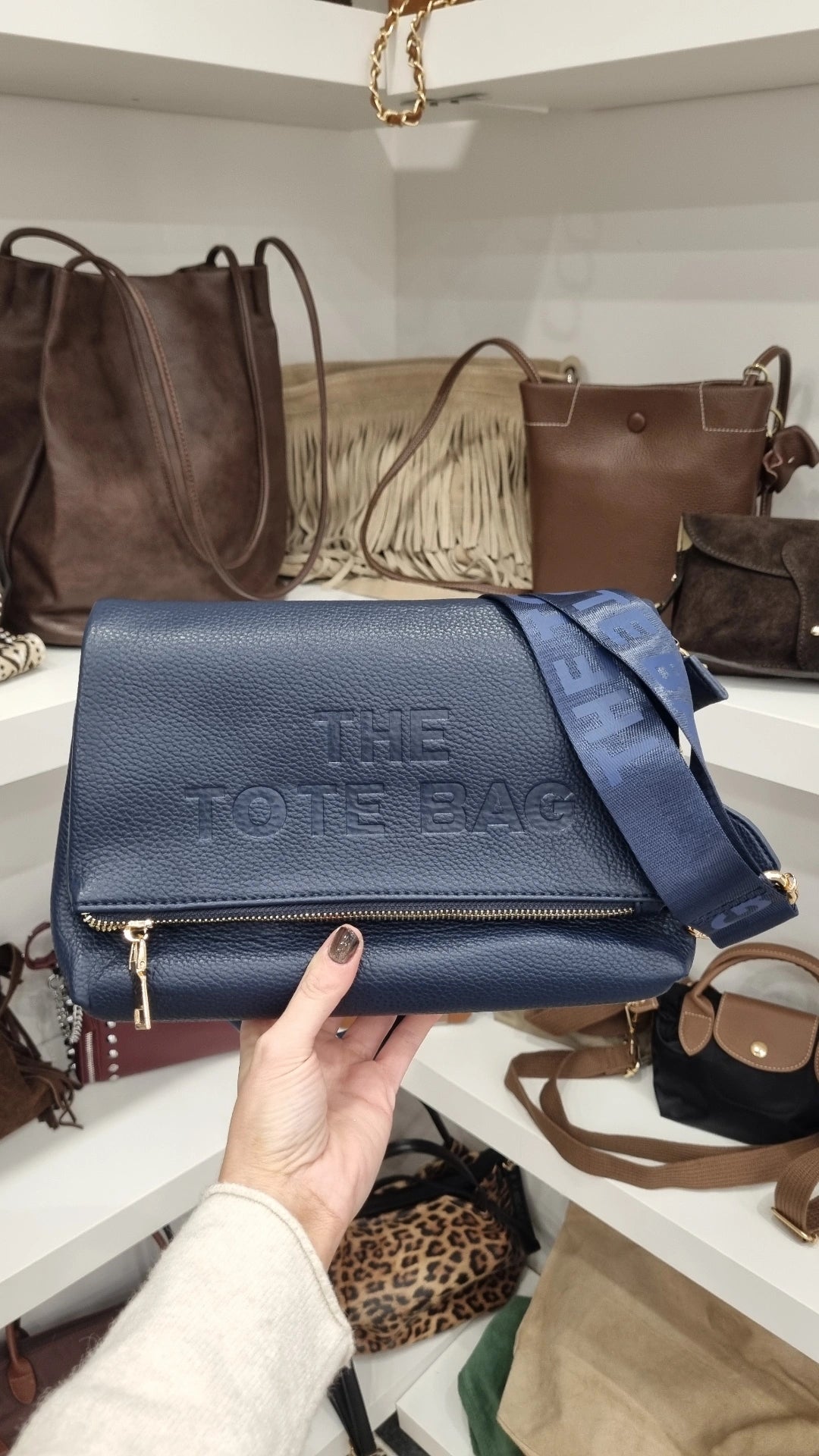 Tote folded crossbody bag in navy