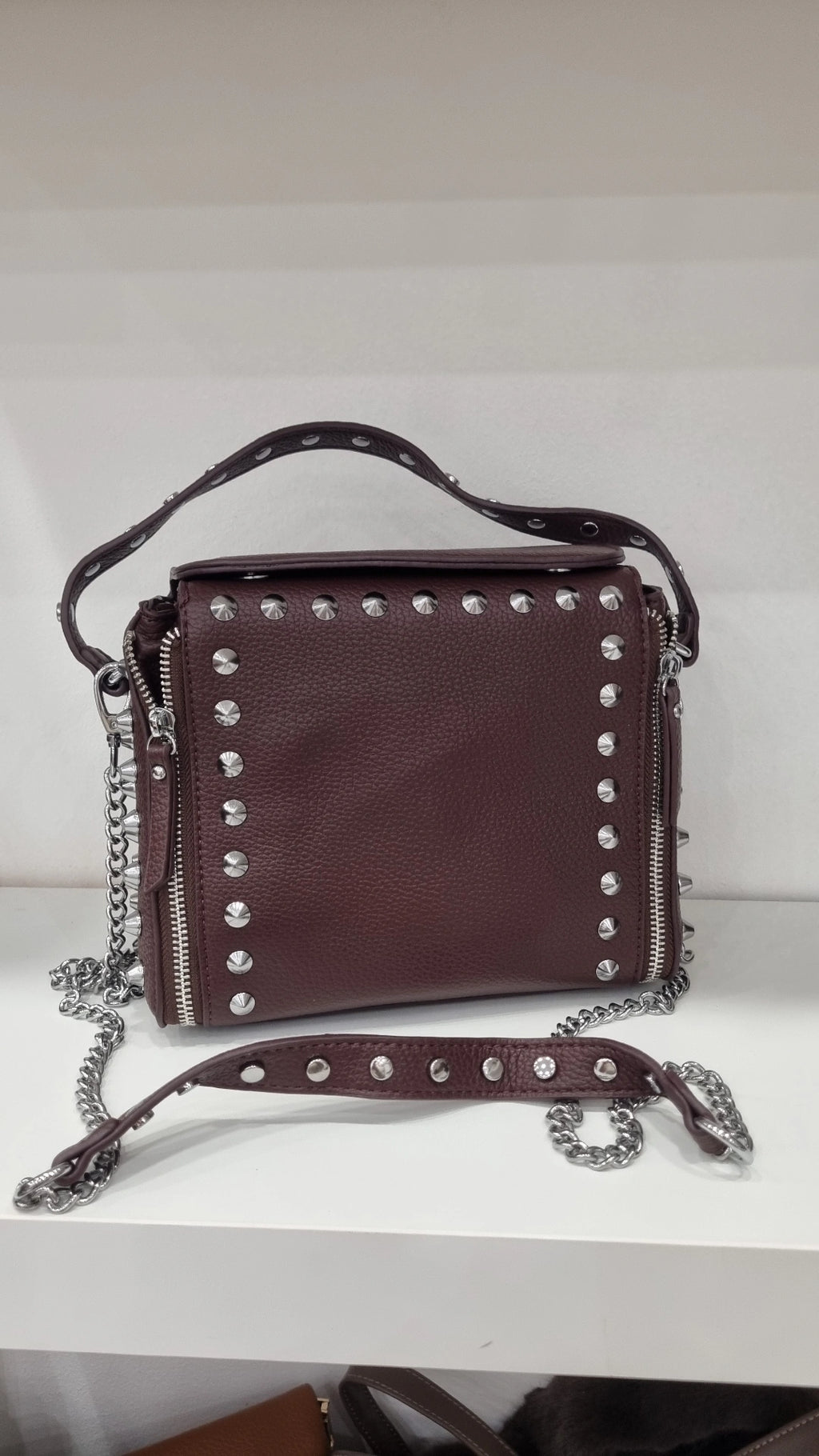 Studded crossbody bag in chocolate brown