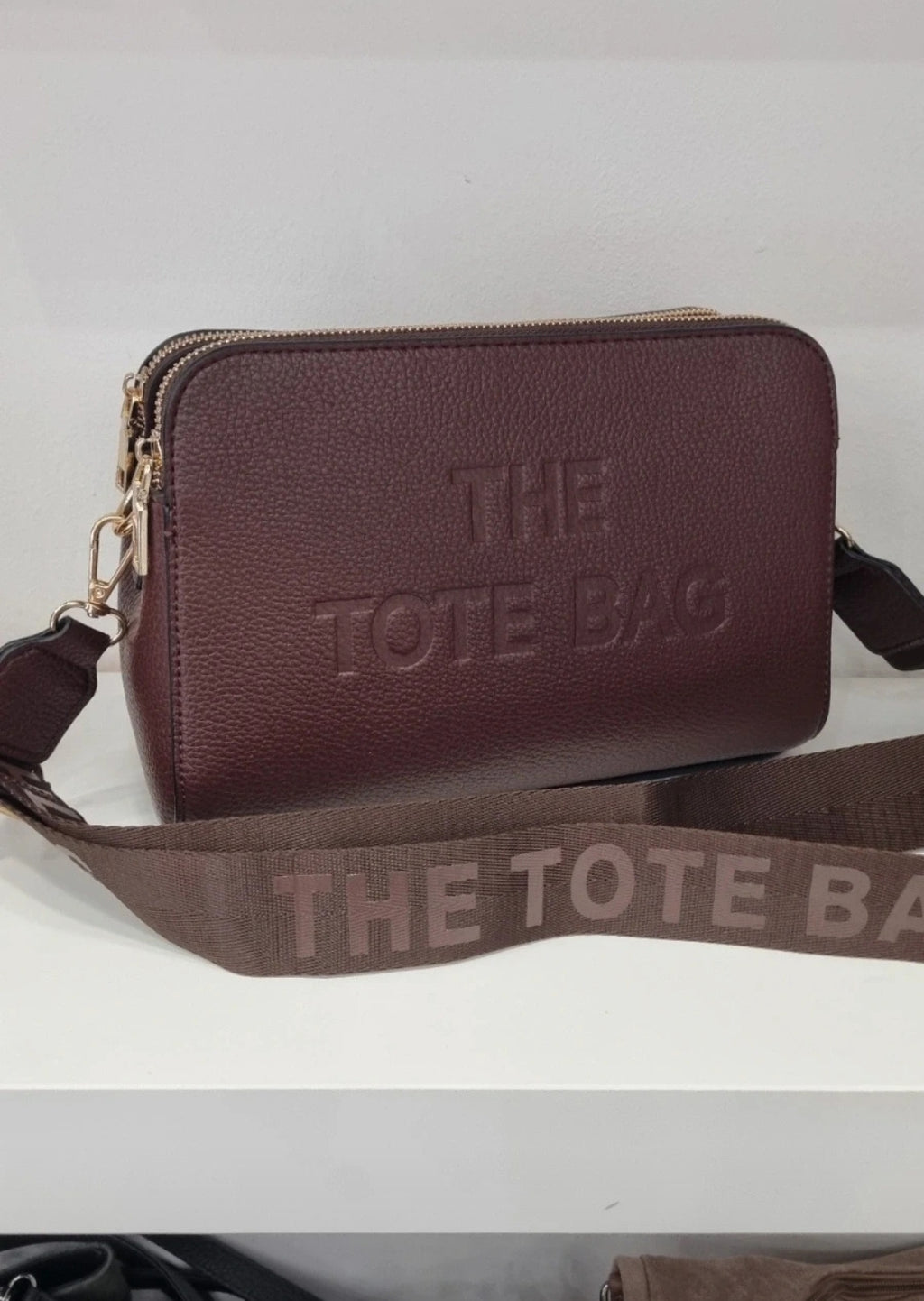 Tote triple compartment crossbody bag in chocolate brown