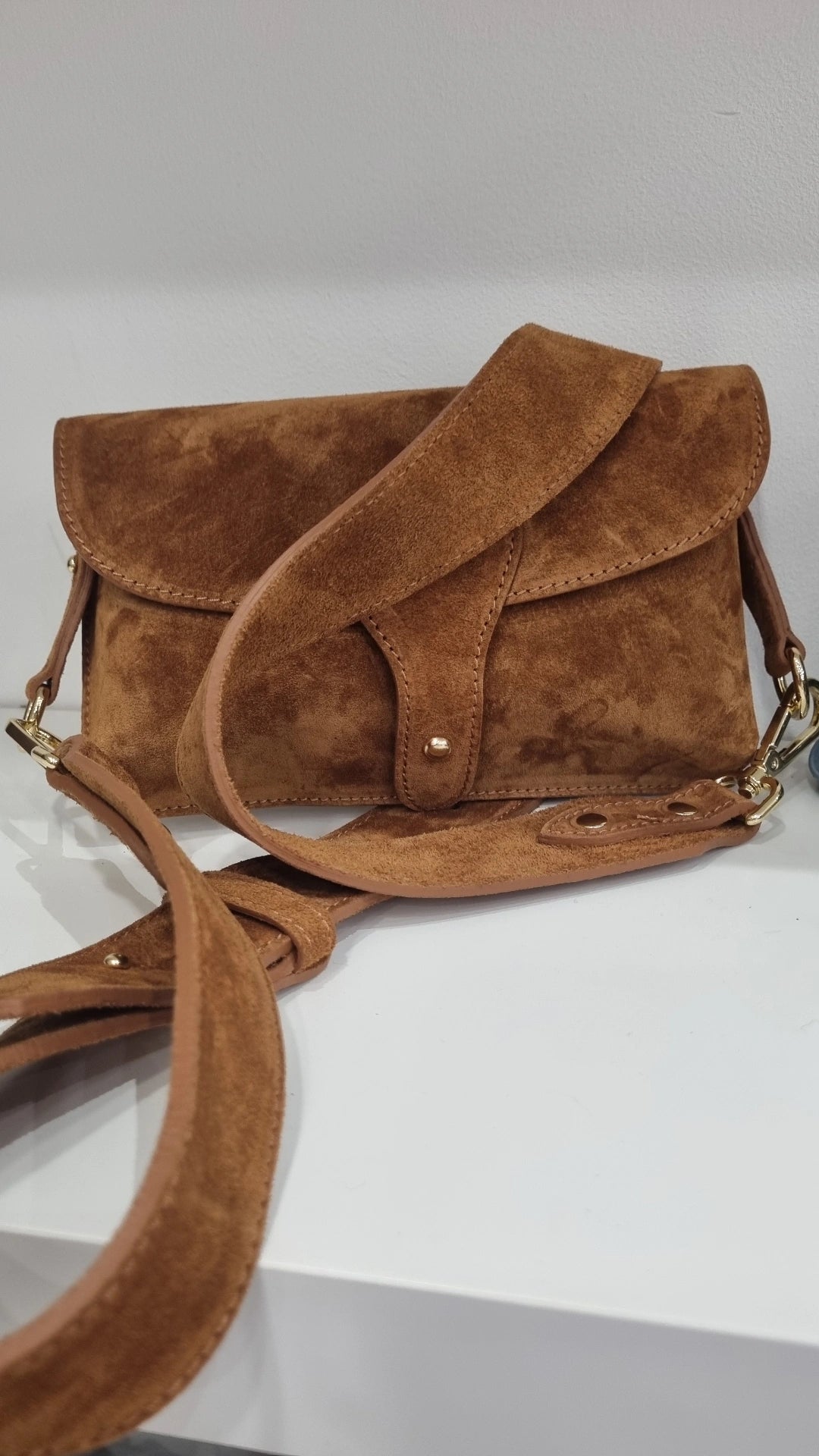 Premium italian genuine leather suede satchel bag in tan