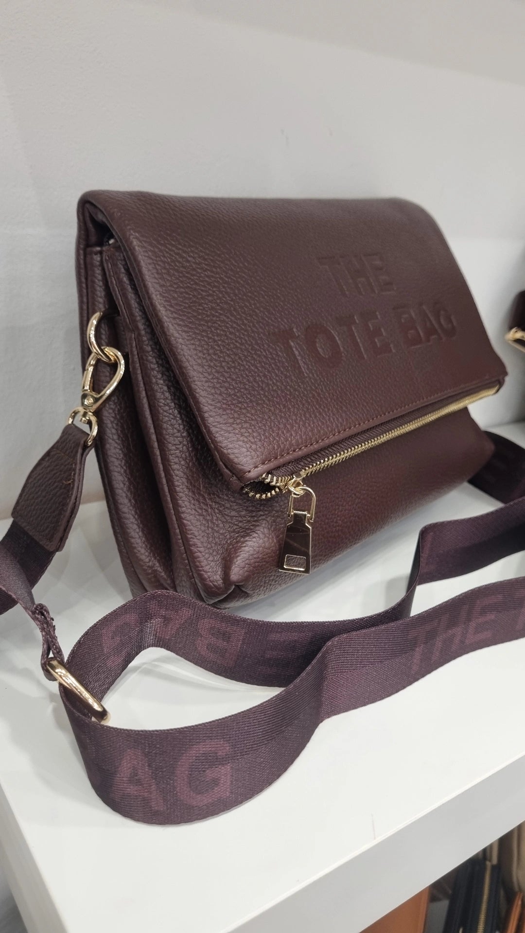 Tote folded crossbody bag chocolate brown