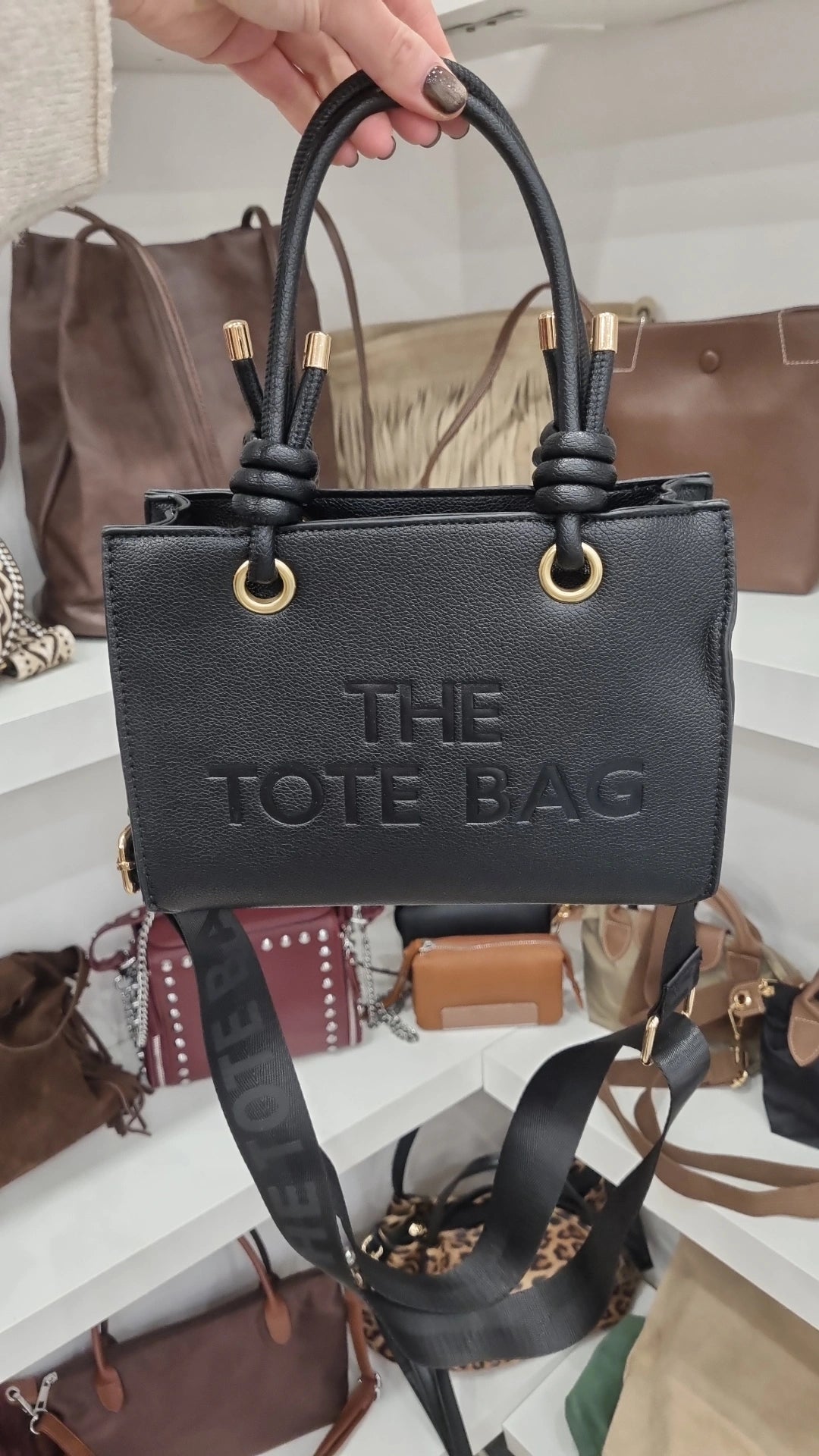 Tote knot crossbody bag in black