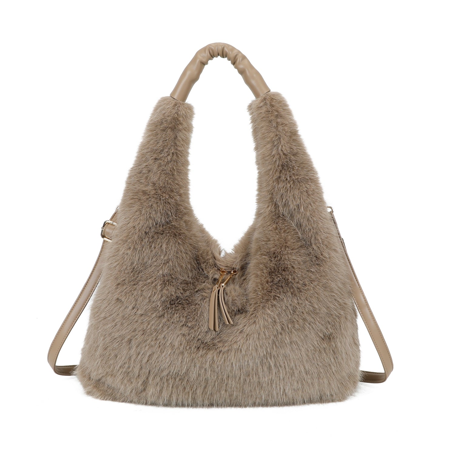 Faux fur Hobo crossbody bag in beige