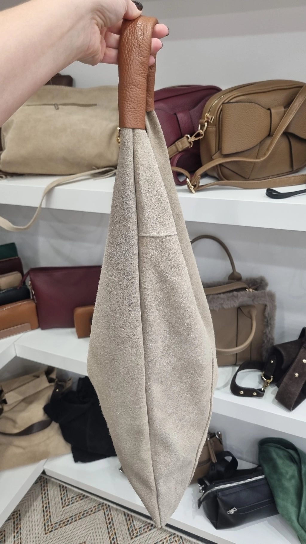 Genuine italian Leather Hobo bag in beige
