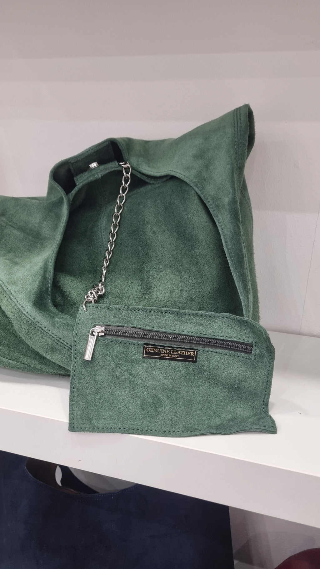 Genuine italian Leather suede Hobo bag in khaki green