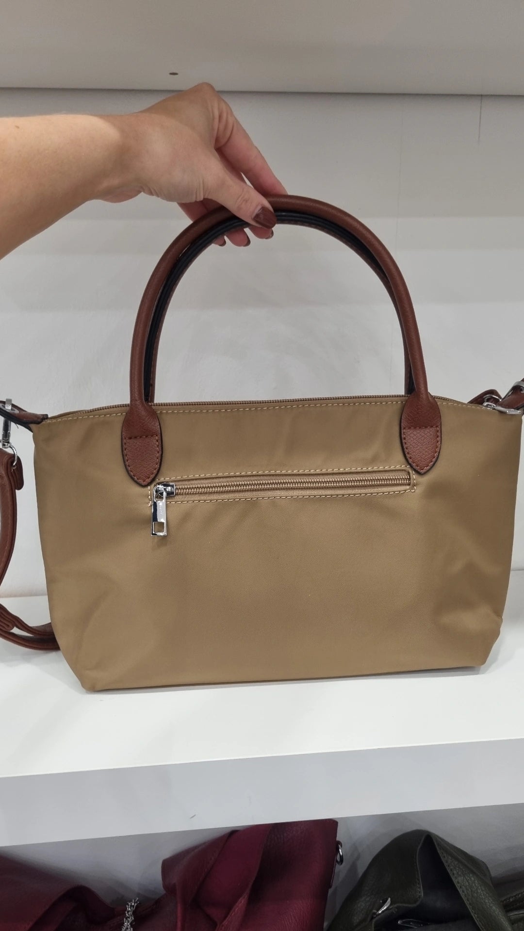 Grab top crossbody bag in beige