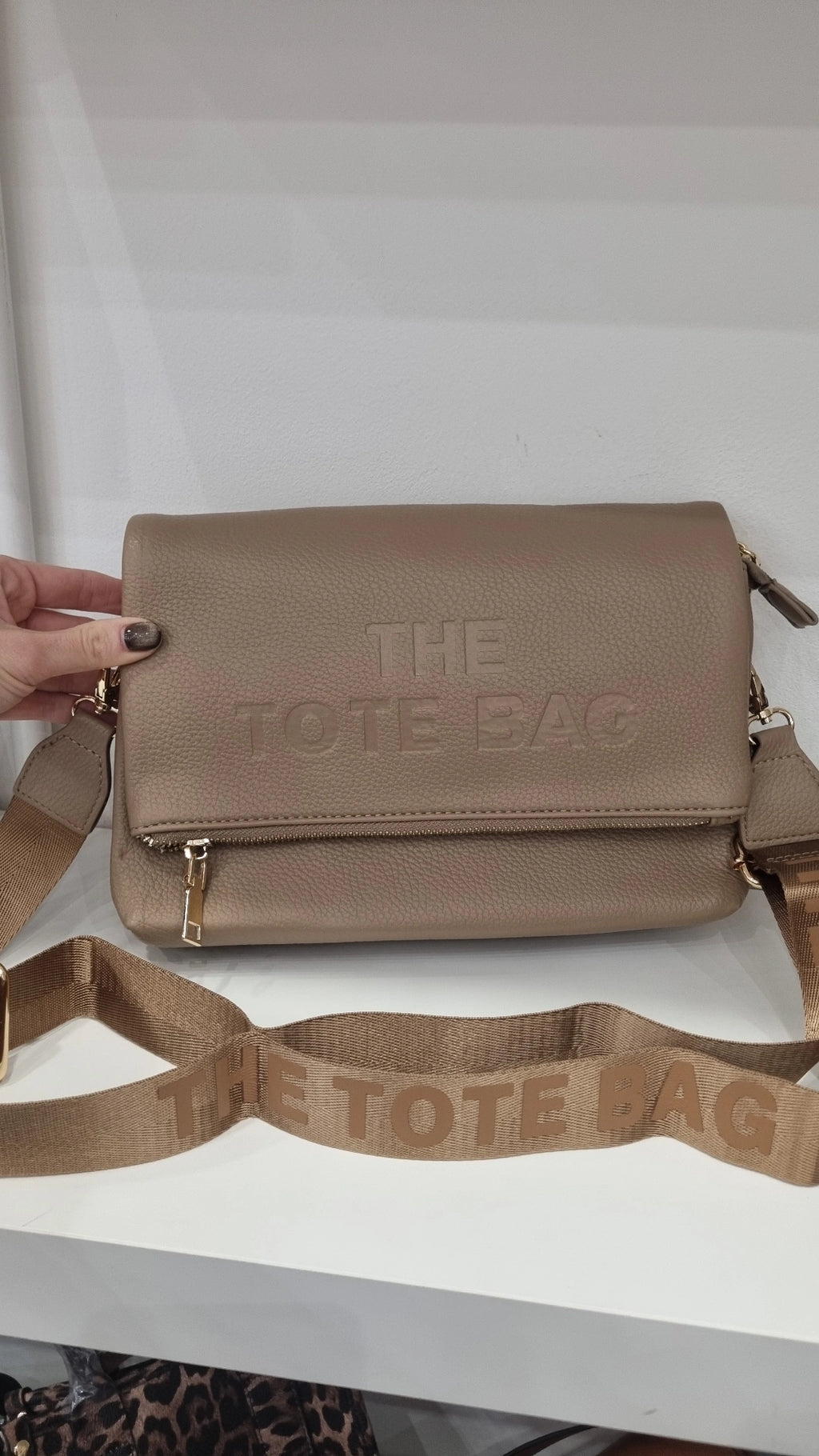 Tote folded crossbody bag in beige