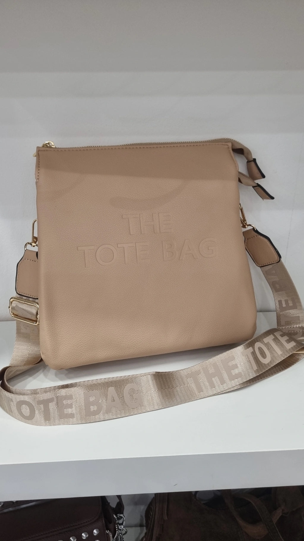 Tote triple compartment messenger bag in beige