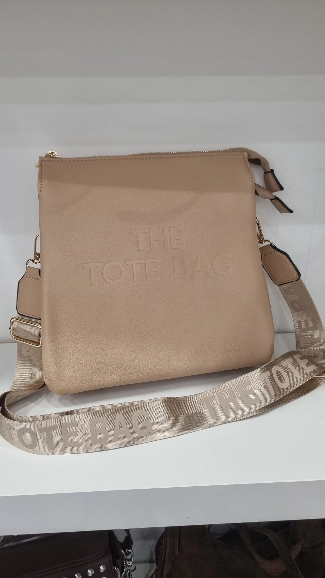 Tote triple compartment messenger bag in beige