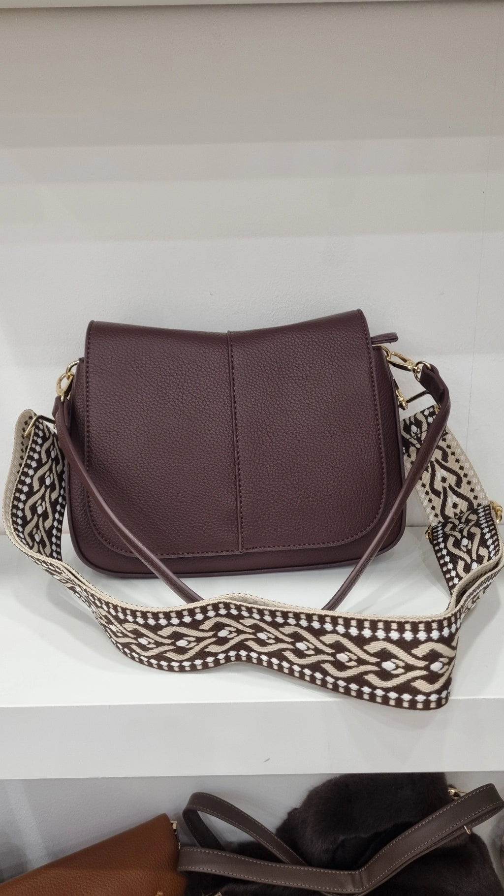 Satchel crossbody bag in chocolate brown