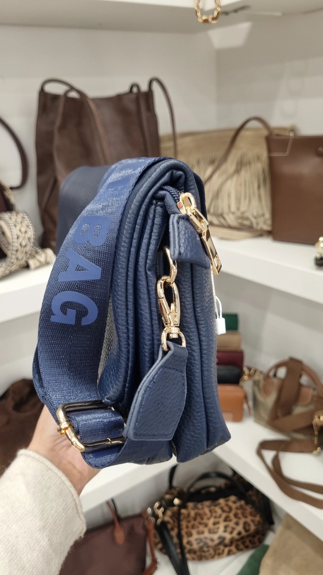 Tote folded crossbody bag in navy