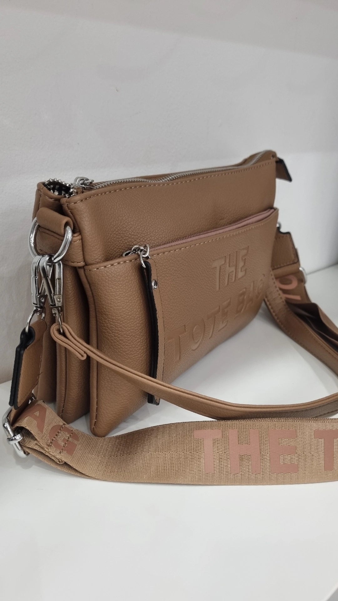 Tote 5 compartment soft crossbody bag in beige