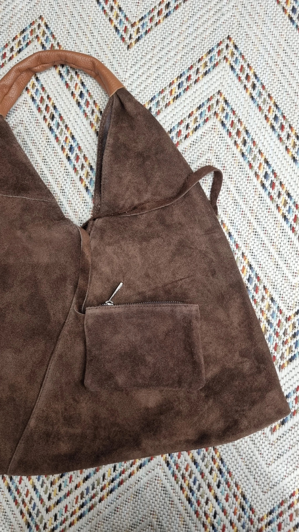 Genuine italian Leather suede Hobo bag in chocolate brown